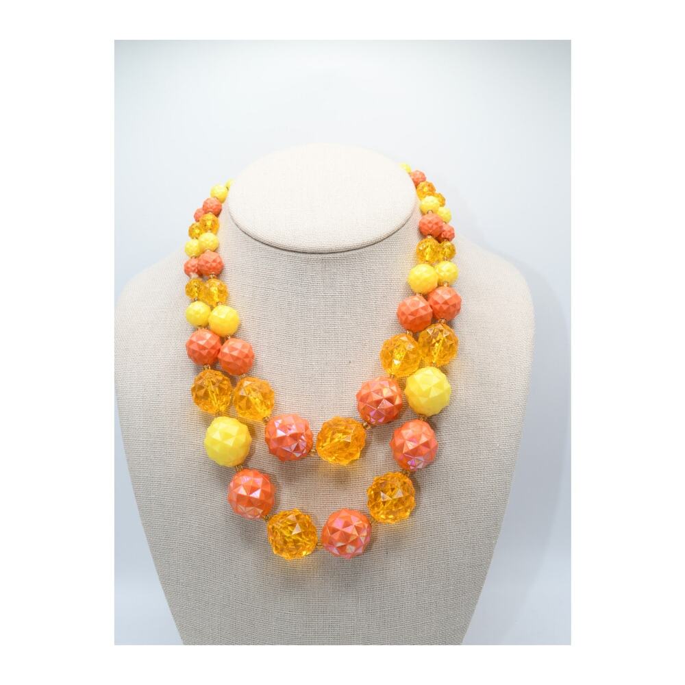 Vintage West Germany Lucite Necklace Double Strand Orange Yellow Faceted